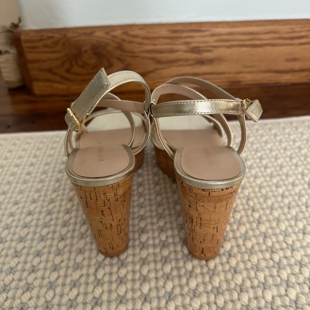 Stuart Weitzman Gold Metallic Cork Wedge Sandals